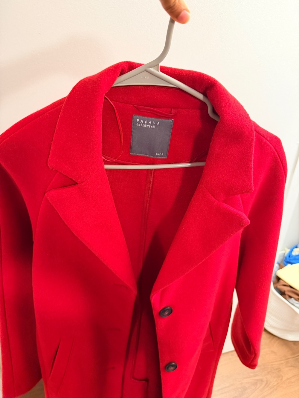 Papaya Vibrant Red Pea Coat with Notch Collar